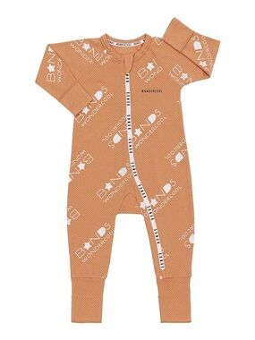 Bonds Wondercool zippy Baby Zip One-Piece Footie in Warm Tan with White Print
